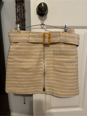 Moon River Yellow and Cream Striped Belted Mini Skirt